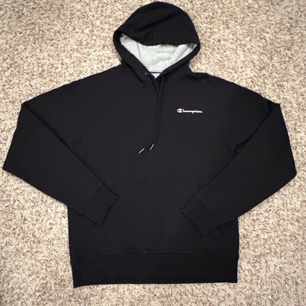 CHAMPION Mens Hoodie Medium Black‎ Cotton Back Logo